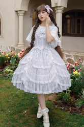 Blue Iris Love Multi-layer Jacquard Bowknot Sweet Elegant Princess Lolita Jsk Dress